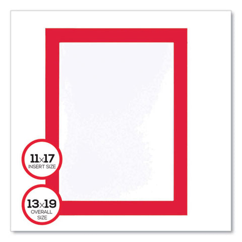 Self Adhesive Sign Holders, 11 X 17 Insert, Clear With Red Border, 2/pack