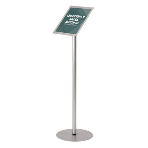 Floor Sign Display With Rear Literature Pocket, 8.5 X 11 Insert, 45" Tall, Silver