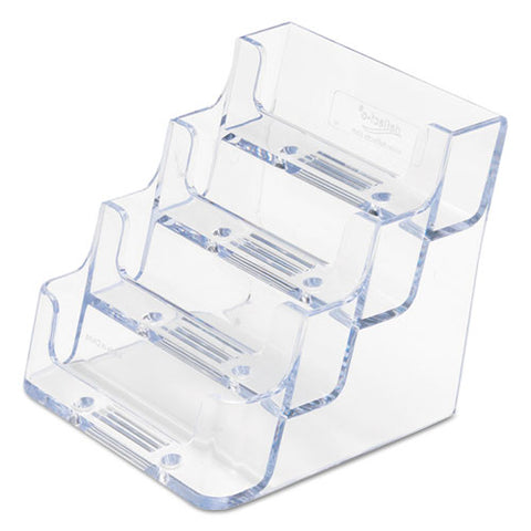 4-pocket Business Card Holder, Holds 200 Cards, 3.94 X 3.5 X 3.75, Plastic, Clear