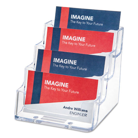 4-pocket Business Card Holder, Holds 200 Cards, 3.94 X 3.5 X 3.75, Plastic, Clear