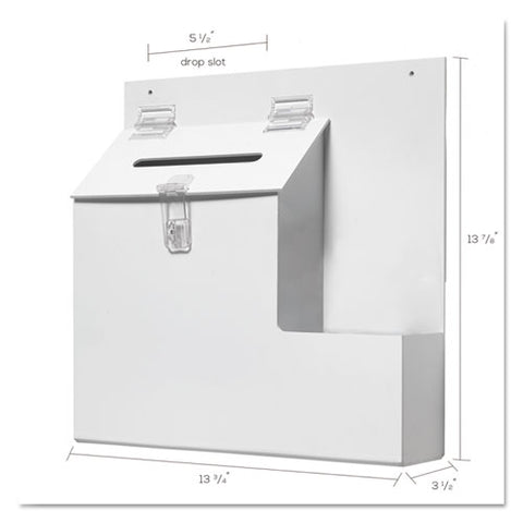 Suggestion Box Literature Holder With Locking Top, 13.75 X 3.63 X 13.94, Plastic, White