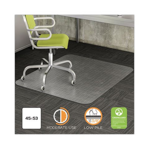 Duramat Moderate Use Chair Mat, Low Pile Carpet, Flat, 45 X 53, Rectangle, Clear