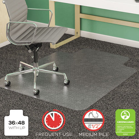 Supermat Frequent Use Chair Mat, Med Pile Carpet, Flat, 36 X 48, Lipped, Clear