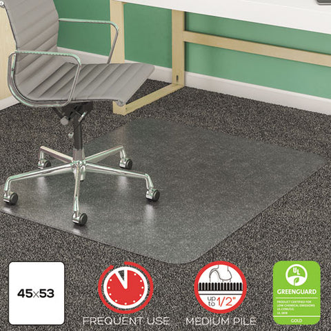 Supermat Frequent Use Chair Mat, Med Pile Carpet, 45 X 53, Beveled Rectangle, Clear