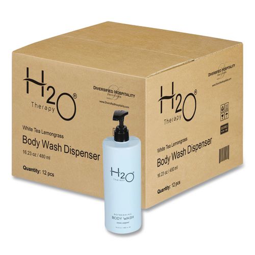 H2o Therapy Body Wash Air Pump, White Tea And Lemongrass, 16.23 Oz Bottle, 12/carton