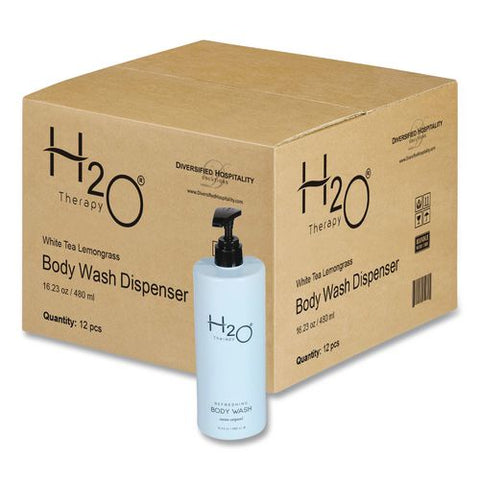 H2o Therapy Body Wash Air Pump, White Tea And Lemongrass, 16.23 Oz Bottle, 12/carton