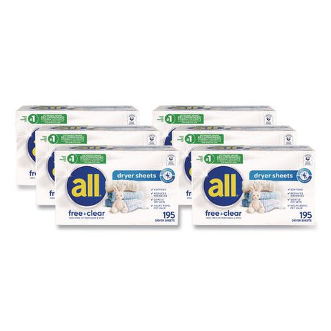 Free Clear Dryer Sheets, Fragrance Free, 195 Sheets/packs, 6 Packs/carton