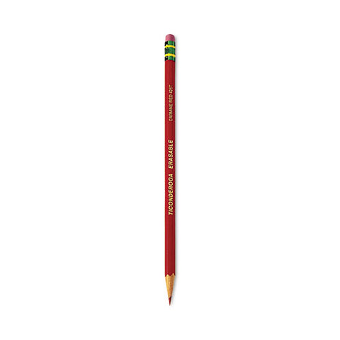 Erasable Colored Pencils, 2.6 Mm, 2b, Carmine Red Lead, Carmine Red Barrel, Dozen