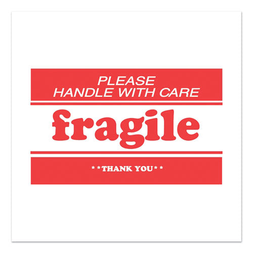 Pre-printed Message Labels, Fragile-please Handle With Care-thank You, 2 X 3, White/red, 500/roll