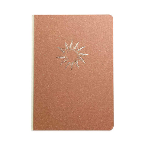 Embossed Canvas Layflat Hardbound Journal, Gold Rise/shine Artwork, Dotted Rule, Rose-brown/cream Cover, (64) 7 X 5 Sheets