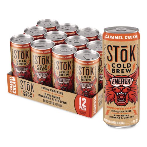 Stok Energy Caramel Cream Cold Brew Coffee, 11 Oz Can, 12/carton