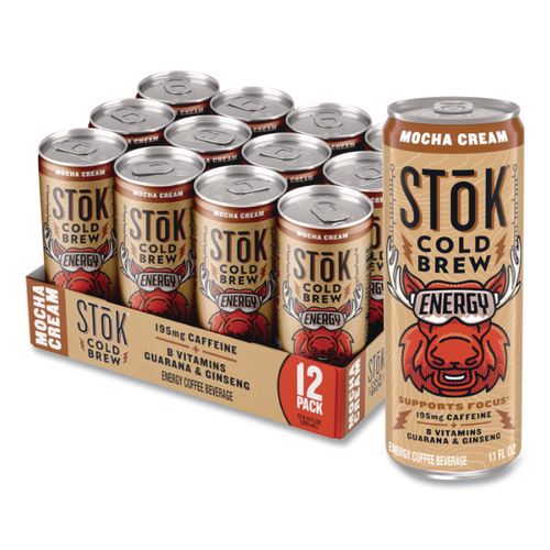 Stok Energy Mocha Cream Cold Brew Coffee, 11 Oz Can, 12/carton