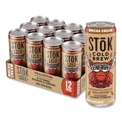 Stok Energy Mocha Cream Cold Brew Coffee, 11 Oz Can, 12/carton