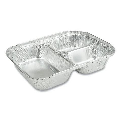 3-compartment Oblong Aluminum Foil Container, 23 Oz, 6.56 X 8.69 X 1.81, Silver, 500/carton