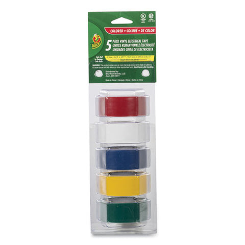 Electrical Tape, 1" Core, 0.75" X 12 Ft, Assorted Colors, 5/pack