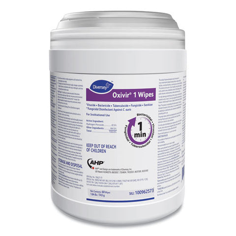 Oxivir 1 Wipes, 1-ply, 10 X 10, Characteristic Scent, White, 60 Canister, 12 Canisters/carton