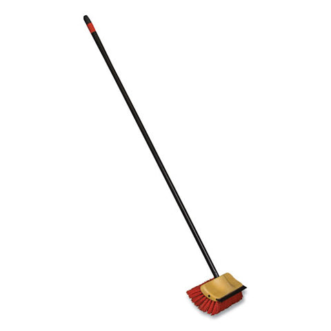 Bi-level Floor Scrub Brush, Red Polypropylene Bristles, 10" Brush, 54" Black Metal Handle, 6/carton