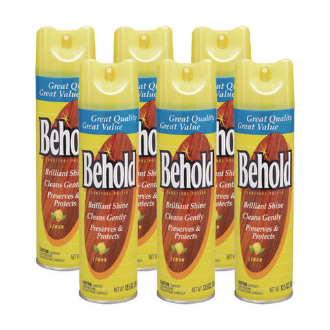 Behold Furniture Polish, Lemon, 12.5 Oz Aerosol Spray, 6/carton