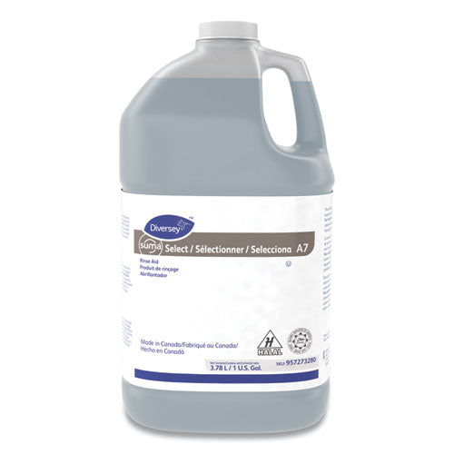 Suma Select A7 Rinse Aid, Warewashing, Unscented, 1 Gal Bottle, 4/carton