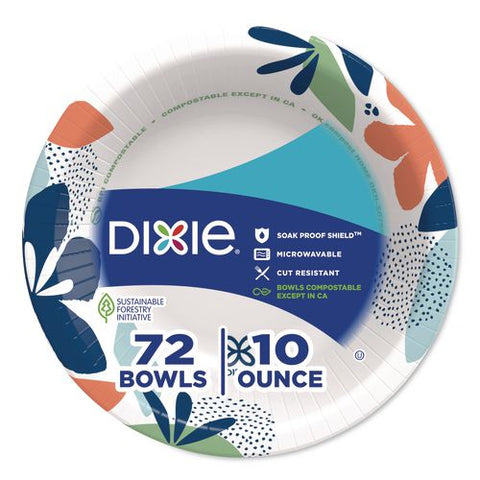 Paper Bowls With Soak Proof Shield, 10 Oz, Multicolor, 72/pack