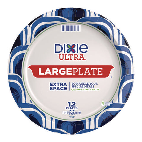 Heavy Duty Disposable Dinnerware, Large Plate, 11.5" Dia, Floral, Blue/yellow/white, 12/pack