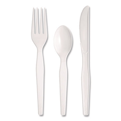 Heavyweight Polystyrene Cutlery, Fork/knife/teaspoon, Plastic, White, 250/carton