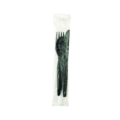 Individually Wrapped Heavyweight Cutlery Set, Fork/knife/spoon, Plastic, Black, 250/carton