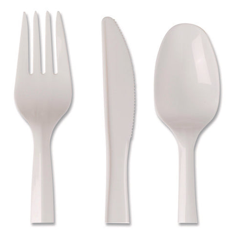 Mediumweight Polypropylene Cutlery, Fork/knife/teaspoon, Plastic, White, 250/carton