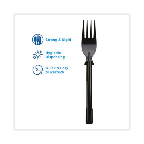 Smartstock Tri-tower Dispensing System Polystyrene Cutlery, Mediumweight Fork, Plastic, Black, 40/pack, 24 Packs/carton