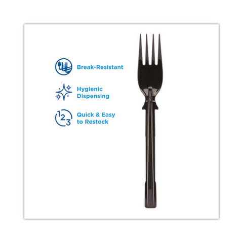 Smartstock Tri-tower Dispensing System Polypropylene Cutlery, Mediumweight Fork, Plastic, Black, 40/pack, 24 Packs/carton