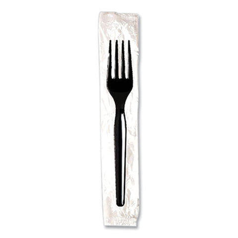 Individually Wrapped Mediumweight Polystyrene Cutlery, Fork, Black, 1,000/carton