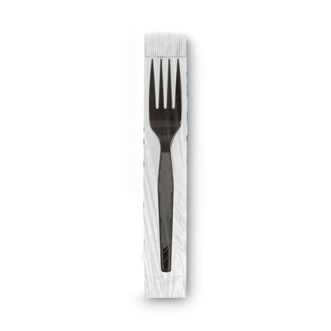 Grab'n Go Wrapped Cutlery, Forks, Black, 90/box, 6 Box/carton