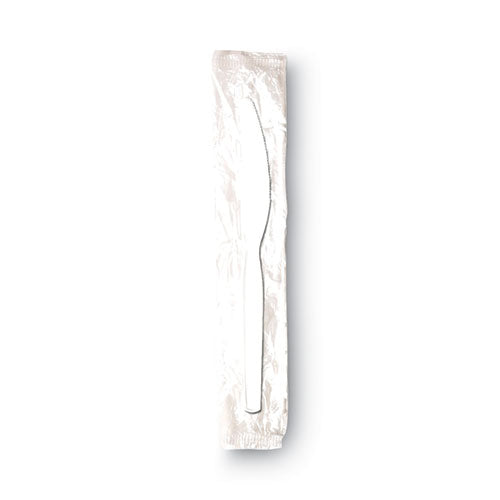 Individually Wrapped Mediumweight Polystyrene Cutlery, Knife, Plastic, White, 1,000/carton