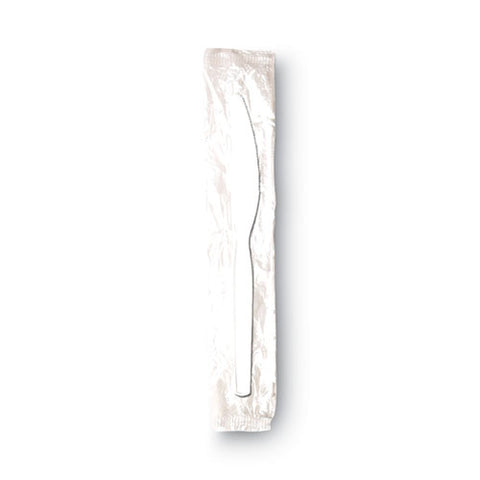 Individually Wrapped Mediumweight Polystyrene Cutlery, Knife, Plastic, White, 1,000/carton