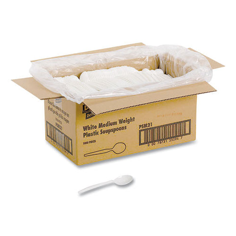 Plastic Cutlery, Mediumweight Soup Spoons, White, 1,000/carton