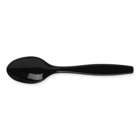 Individually Wrapped Heavyweight Teaspoons, Polypropylene, Black, 1,000/carton