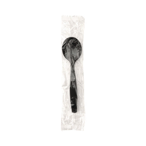 Individually Wrapped Heavyweight Soup Spoons, Polystyrene, Black, 1,000/carton