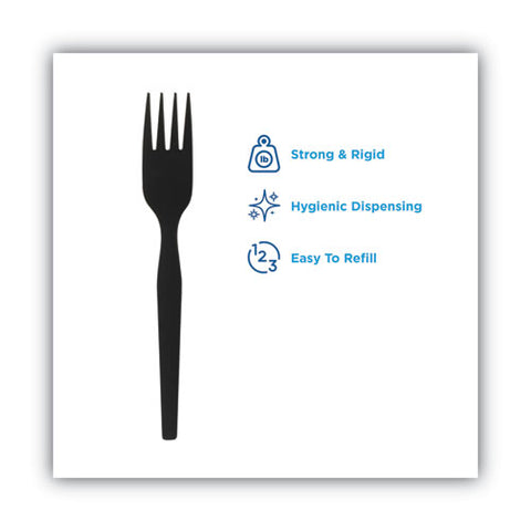 Smartstock Plastic Cutlery Refill, Series-o, Mediumweight Fork, Black, 40/pack, 24 Packs/carton