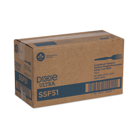 Smartstock Plastic Cutlery Refill, Series-o, Mediumweight Fork, Black, 40/pack, 24 Packs/carton