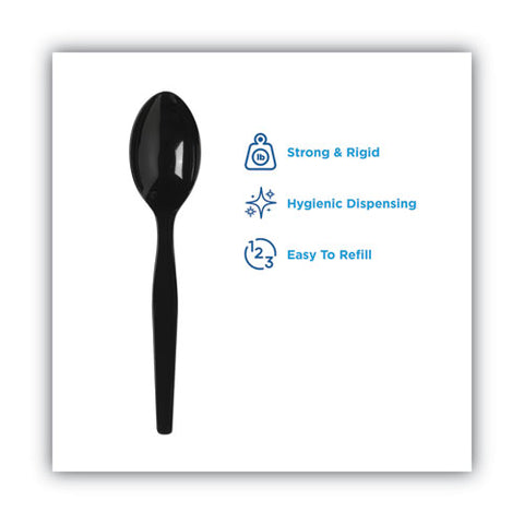 Smartstock Plastic Cutlery Refill, Series-o, Mediumweight Spoon, Black, 40/pack, 24 Packs/carton