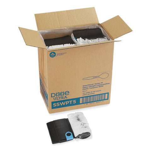 Smartstock Wrapped Heavyweight Cutlery Refill, Spoon, Plastic, Black, 960/carton