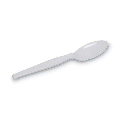 Individually Wrapped Mediumweight Polystyrene Cutlery, Spoon, Plastic, White, 1,000/carton