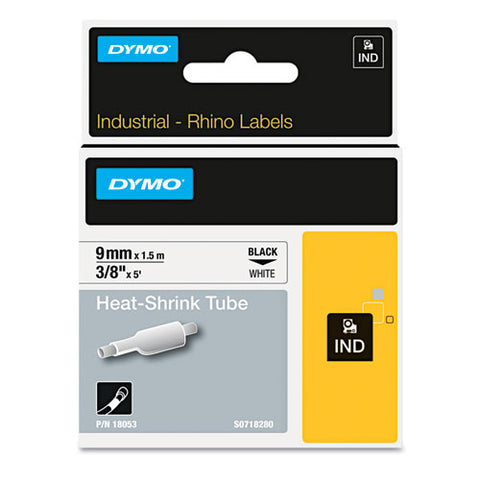 Rhino Heat Shrink Tubes Industrial Label Tape, 0.37" X 5 Ft, White/black Print