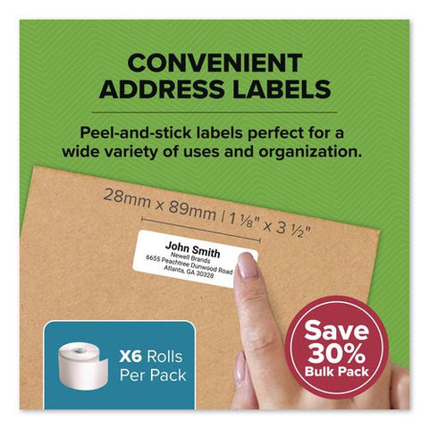 Labelwriter Address Labels, 1.13" X 3.5", White, 350/roll, 6 Rolls/box