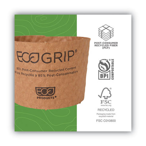 Ecogrip Hot Cup Sleeves - Renewable And Compostable, Fits 12, 16, 20, 24 Oz Cups, Kraft, 1,300/carton