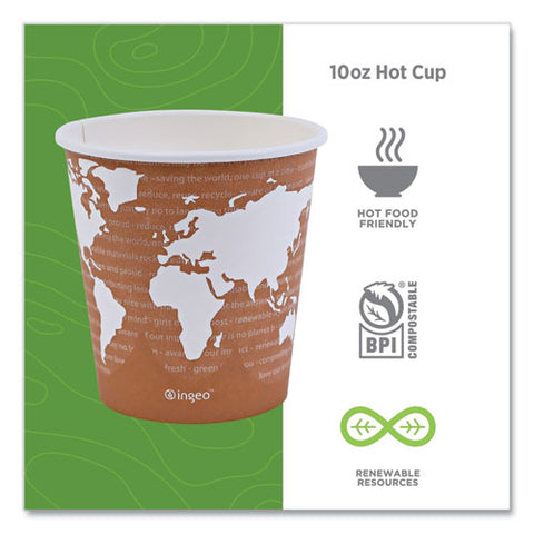 World Art Renewable And Compostable Hot Cups, 10 Oz, Gray, 50/pack, 20 Packs/carton