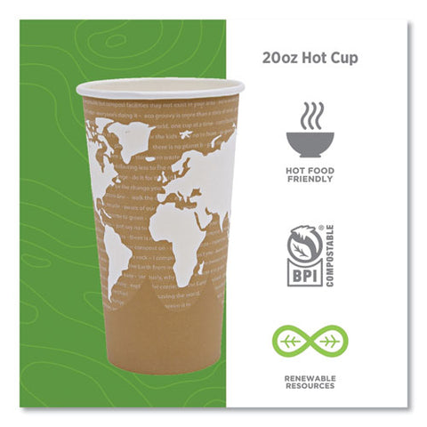 World Art Renewable And Compostable Hot Cups, 20 Oz, Brown/white, 50/pack, 20 Packs/carton