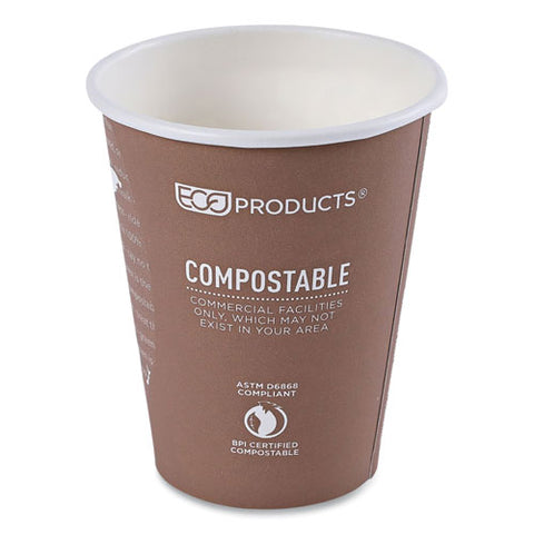 World Art Renewable And Compostable Hot Cups, 8 Oz, Brown/white, 50/pack