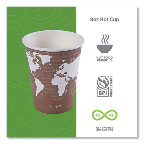 World Art Renewable And Compostable Hot Cups, 8 Oz, Brown/white, 50/pack