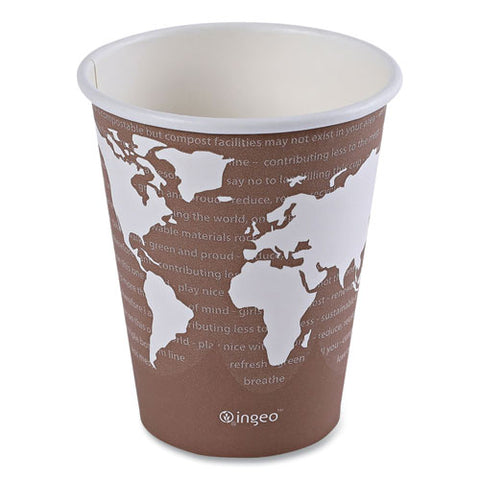 World Art Renewable And Compostable Hot Cups, 8 Oz, Paper, Brown/white, 50/pack, 20 Packs/carton